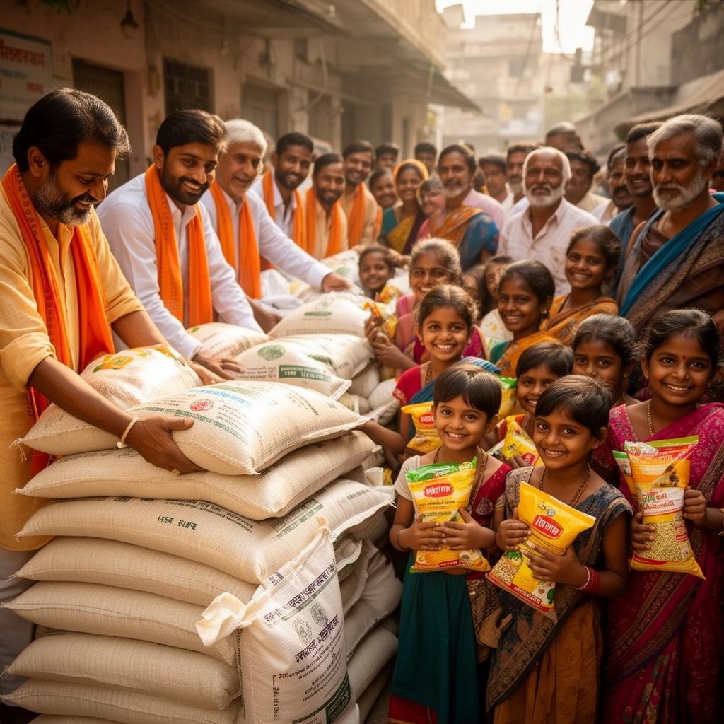 Volunteers distributing ration kits to families